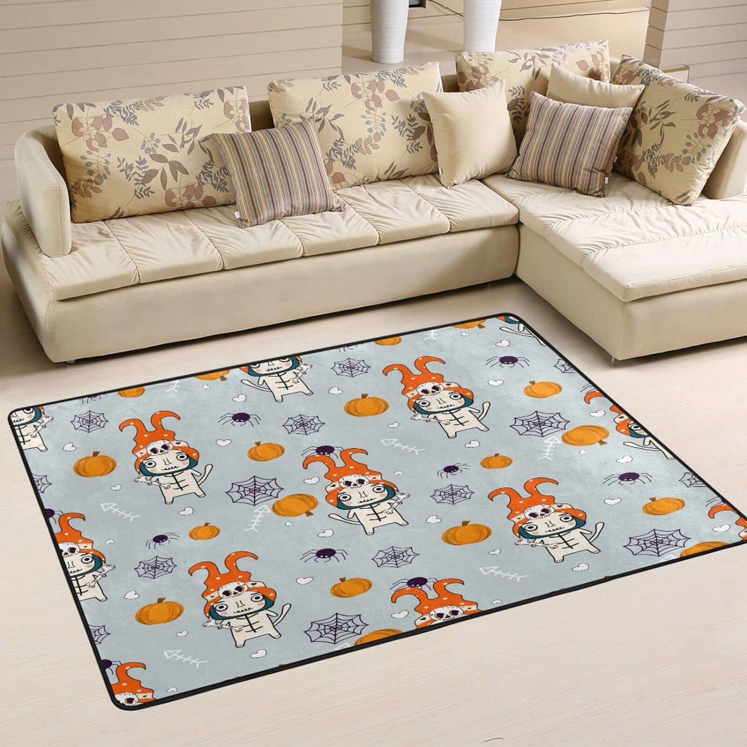 SKYSONIC Spider Skull Fishbone Non-Slip Area Rug, Vintage Cartoon Floor ...