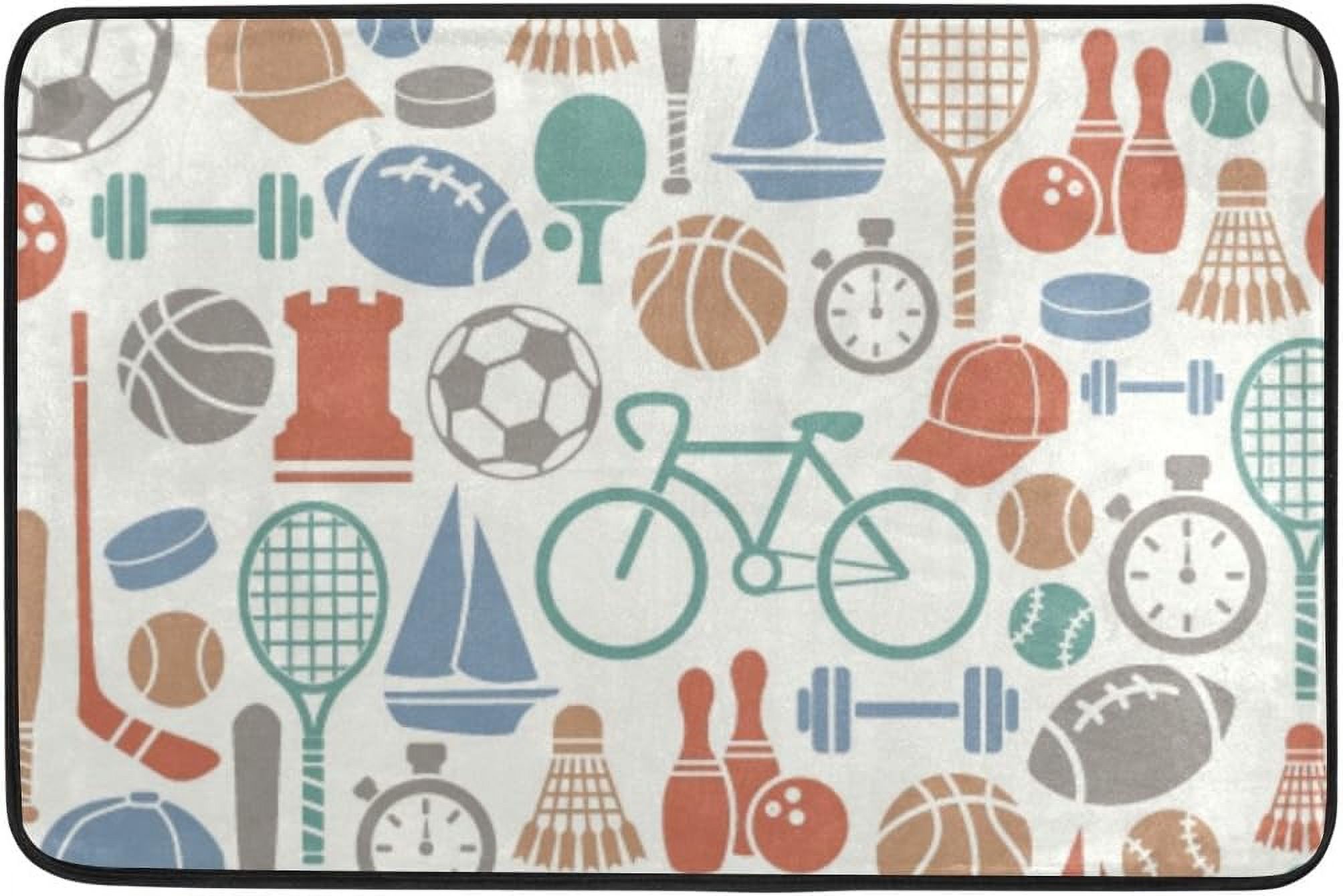SKYSONIC Sport Icons Pattern Area Rug Pad 23.6x15.7 inch, 100% Light ...