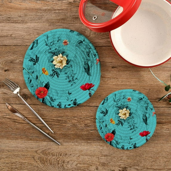 SKYSONIC Spring Summer Flower Pot Holders Trivets, 2 Pcs Heat Resistant Trivets,Cute Bird Hummingbird Cotton Thread Weave Mats for Hot Pads Pans Pot Bowl Teapot for Kitchen Decor