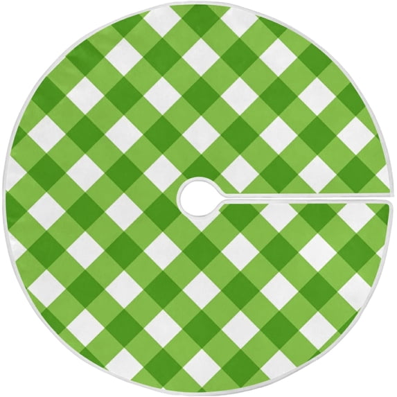 SKYSONIC St. Patrick's Day Christmas Tree Skirt 48",Vintage Green and White Plaid Classial Buffalo Check Suede Xmas Tree Skir Suitable for Indoor Outdoor Holiday Party Office Store Cupboard Decoration