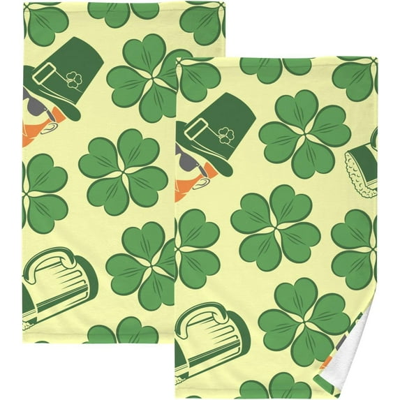SKYSONIC St. Patrick's Day Cotton Hand Towels Set of 2 Bath Towel Decorative Fingertip Towels for Bathroom Gym Spa Hotel Beach,16" x 28"