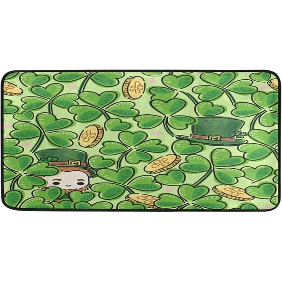SKYSONIC St.Patrick's Day Kitchen Rugs and Mats,Sst. Patrick's Day Gold Coins and Hat Non Slip Washable Cushioned Carpets Polyester AntiFatigue Comfort Porch Mat Doormat for Washroom Office