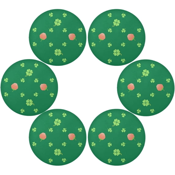 SKYSONIC St. Patrick's Day Lucky Clovers Round Placemats for Dining Table Non-Slip Heat-Resistant Polyester Table Mats Set of 6 Washable Table Mats for Kitchen Dining Table Decoration