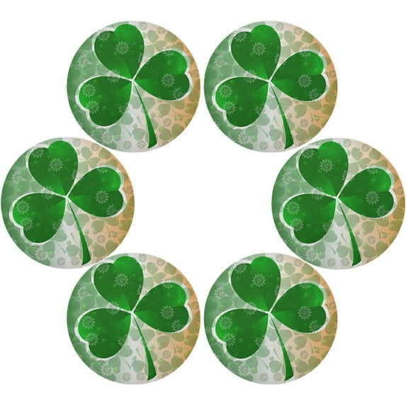 SKYSONIC St. Patrick's Day Lucky Clovers Round Placemats for Dining Table Non-Slip Heat-Resistant Polyester Table Mats Set of 6 Washable Table Mats for Kitchen Dining Table Decoration