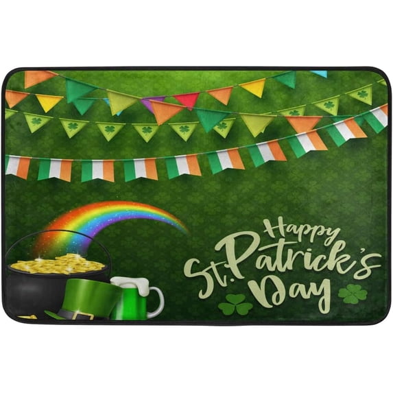 SKYSONIC St. Patrick's Day Shamrock Door mat Non Slip Floor Door Rug Soft Floor Mat for Kitchen Garden Bedroom Indoor Outdoor Entrance Home Holiday Decoration 23.6" x15.7"