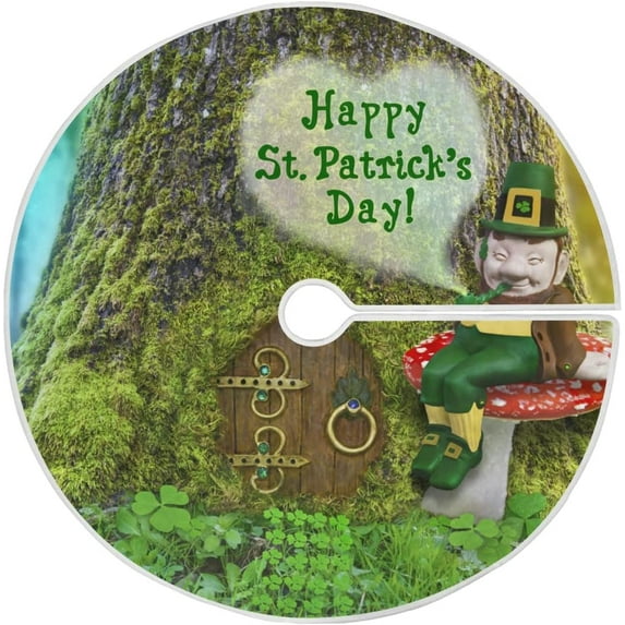 SKYSONIC St Patrick's Day Tree Skirt Home Decoration Large Round Clover Christmas Tree Skirt for Holiday Party Home Christmas Day Ornaments 35.4 Inch