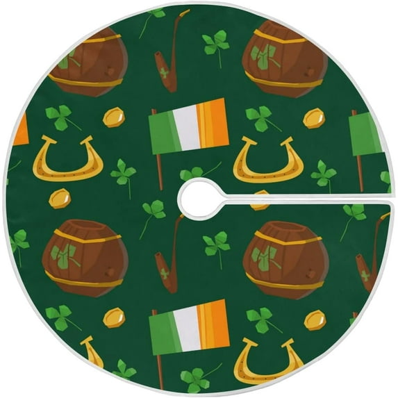 SKYSONIC St. Patrick's Day Tree Skirt Home Decoration Large Round Lucky Clover Christmas Tree Skirt for Holiday Party Home Christmas Day Ornaments 48"
