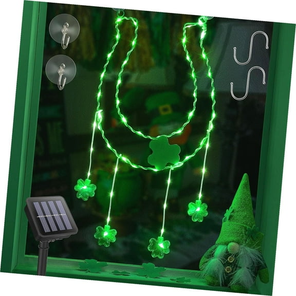 SKYSONIC St Patricks Day Solar Lights, 12in 59 Lighted Horseshoe ecorations Window Lights, Hanging Light for Outside Indoor Tree Ya