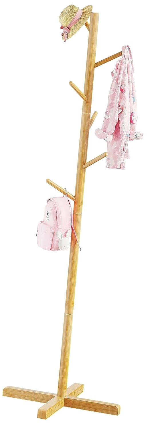 SKYSONIC Stand, Coat Tree with 6 2 Tiers Height, Freestanding Tree Coat ...