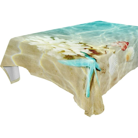 SKYSONIC Starfish Seashell Summer Beach Tablecloth Durable Rectangle Tablecloths Waterproof Square Table Cloth Stain Resistant Table Cover for Outdoor Picnic Restaurant Home Decoration 60 x 60 Inch