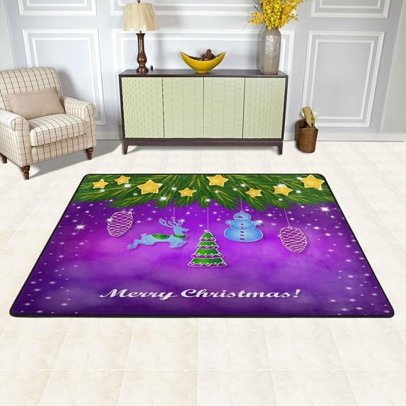 SKYSONIC Stars Xmas Tree Non-Slip Area Rug, Purple Christmas Decorations Floor Carpet Comfort Floor Mats Decor for Indoor Front Porch Living Room Bedroom Kitchen, 36"x24"