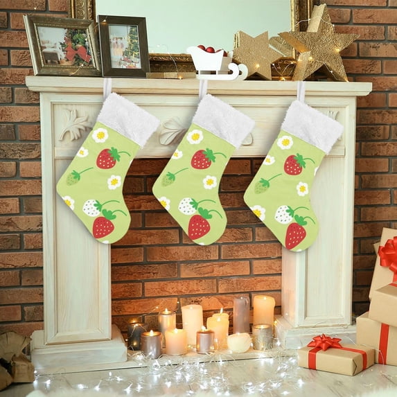 SKYSONIC Strawberry Christmas Stocking Personalized Large Candy Stocking Hanging Gift Xmas Stockings Decoration for Family Holiday Party Ornaments Decor Fireplace