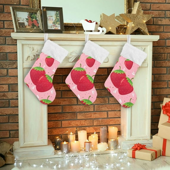 SKYSONIC Strawberry Christmas Stocking Personalized Large Candy Stocking Hanging Gift Xmas Stockings Decoration for Family Holiday Party Ornaments Decor Fireplace