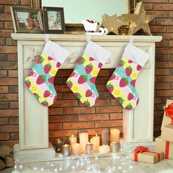 SKYSONIC Strawberry Christmas Stocking Personalized Large Candy Stocking Hanging Gift Xmas Stockings Decoration for Family Holiday Party Ornaments Decor Fireplace