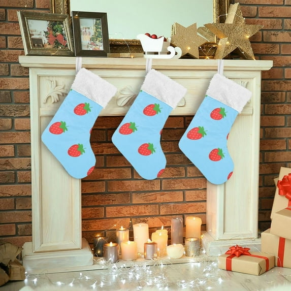 SKYSONIC Strawberry Christmas Stocking Personalized Large Candy Stocking Hanging Gift Xmas Stockings Decoration for Family Holiday Party Ornaments Decor Fireplace