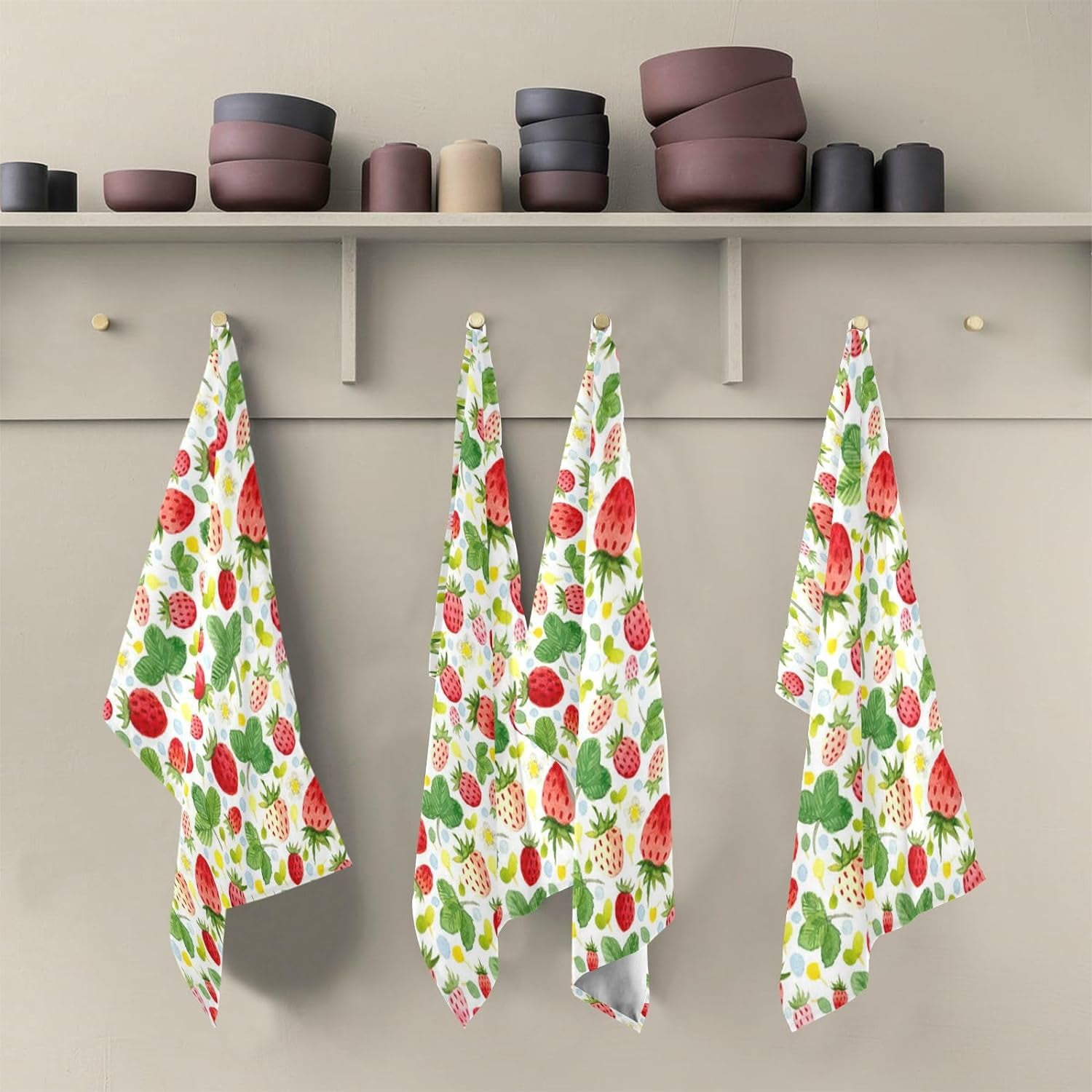 SKYSONIC Strawberry Kitchen Dish Towel Set,Drying Kitchen Towels Tea Towels Gift Set for Drying