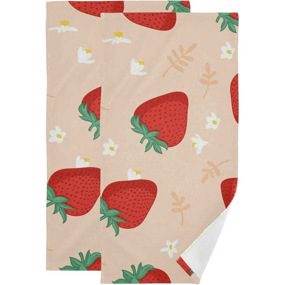 SKYSONIC Strawberry Soft Hand Towels set of 2, Absorbent Bath Towel Decorative Fingertip Towels for Bathroom Hotel,14.4 x 28.3 inch