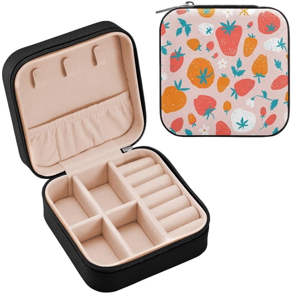 SKYSONIC Strawberry Travel Jewelry Box PU Leather Jewelry Organizer Ideal Gift for Women Girls, Portable Mini Jewelry Travel Case for Stud Earrings Rings Necklaces Bracelets
