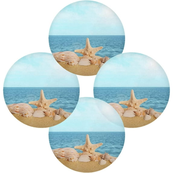 SKYSONIC Summer Beach Starfish & Seashell Round Placemats for Dining Table Non-Slip Heat-Resistant Polyester Table Mats Set of 4 Washable Table Mats for Kitchen Dining Table Decoration (895)
