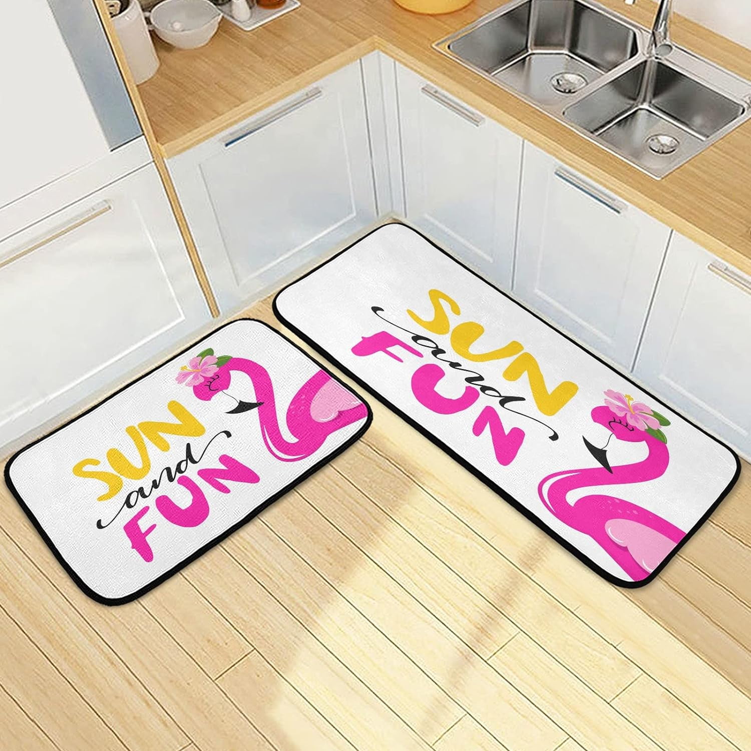 SKYSONIC Summer Funny Words Kitchen Mats and Rugs Pink Flamingo Floor ...