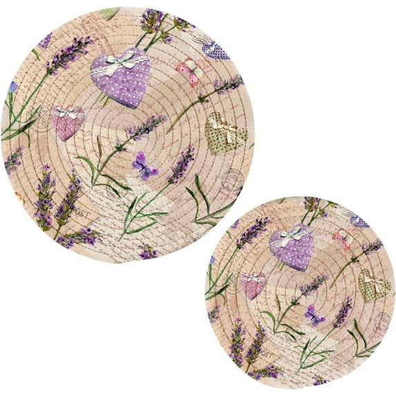 SKYSONIC Summer Lavender Flowers Pot Holders Trivets, 2 Pcs Heat Resistant Trivets,Hearts Butterfly Cotton Thread Weave Mats for Hot Pads Pans Pot Bowl Teapot for Kitchen Decor