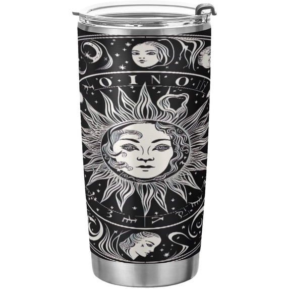 SKYSONIC Sun and Moon Tumbler Stainless Steel Double Wall Vacuum Reusable Insulated Mug with Straw and Built-in Coaste for Cold and Hot Beverages, 12oz