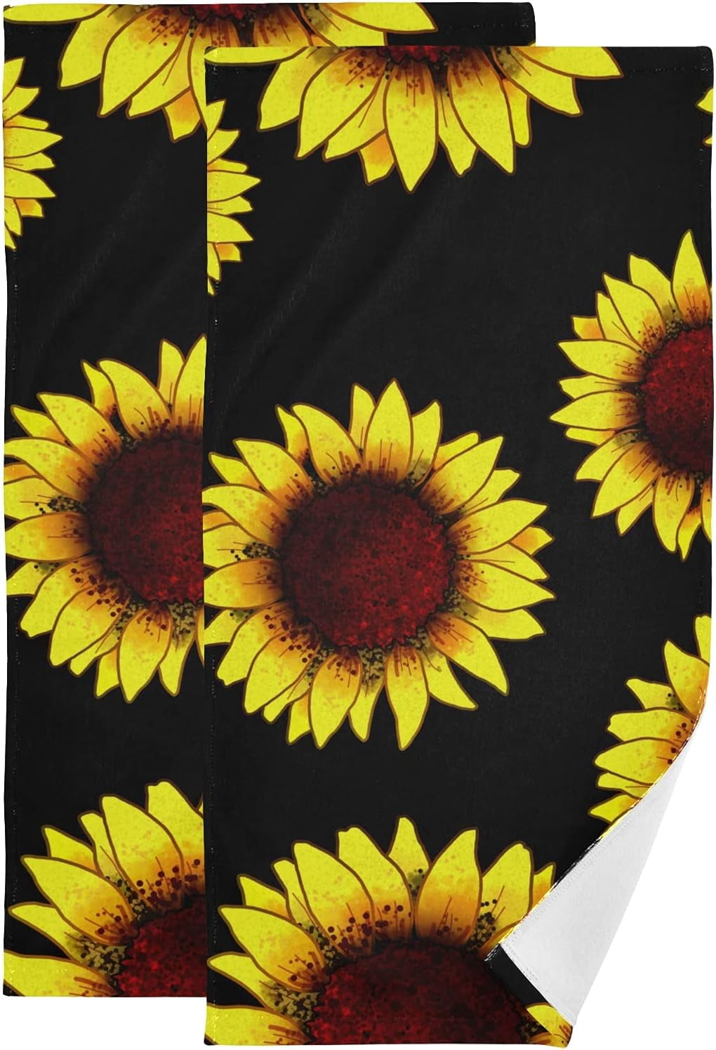 SKYSONIC Sunflower Soft Hand Towels set of 2, Absorbent Bath Towel