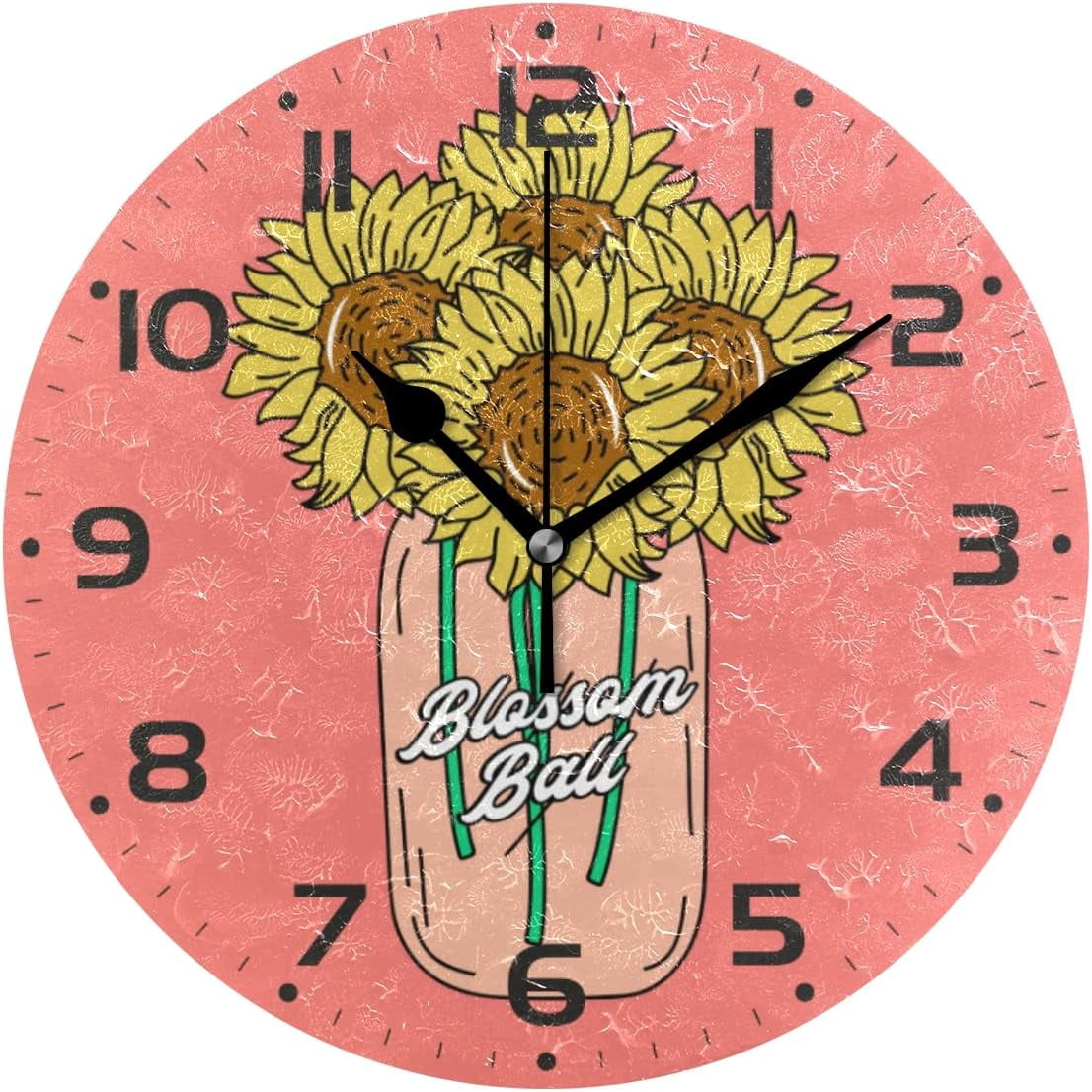 SKYSONIC Sunflower Wall Clock 10 Inch Silent Non Ticking Round Clock ...