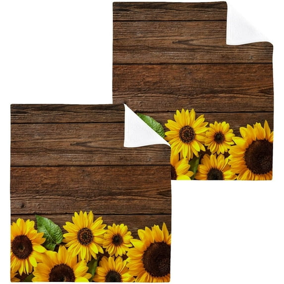 SKYSONIC Sunflower Washcloths Set of 2, Highly Absorbent Soft Cotton Fingertip Towels for Bathroom, Kitchen, Gym, Spa, Home Decor 12 x 12 Inch