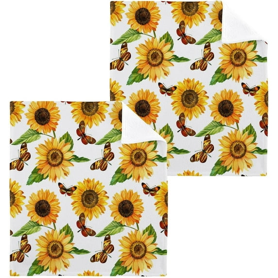 SKYSONIC Sunflower Washcloths Set of 4, Highly Absorbent Soft Cotton Fingertip Towels for Bathroom, Kitchen, Gym, Spa, Home Decor 12 x 12 Inch