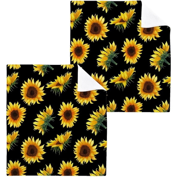 SKYSONIC Sunflower Cotton Washcloths Set of 4, Highly Absorbent Soft Fingertip Towel for Bathroom, Gym, Hotel and Spa, 12 x 12 Inch