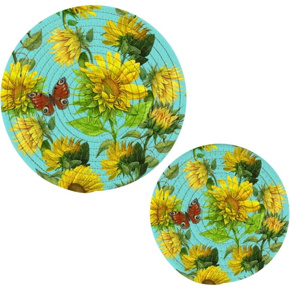 SKYSONIC Sunflowers Butterflies Retro Pot Holders Trivets, 2 Pcs Heat Resistant Trivets,Autumn Flower Cotton Thread Weave Mats for Hot Pads Pans Pot Bowl Teapot for Kitchen Decor