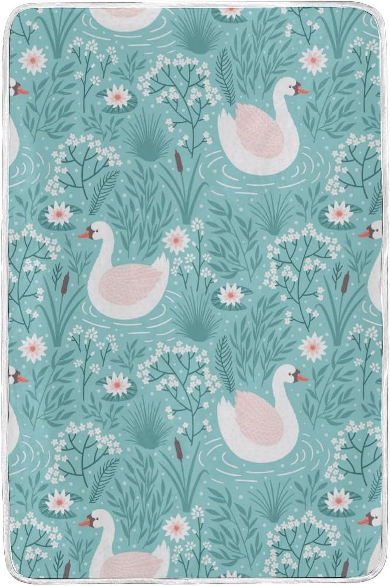 Floral Swan Pattern Print Blanket