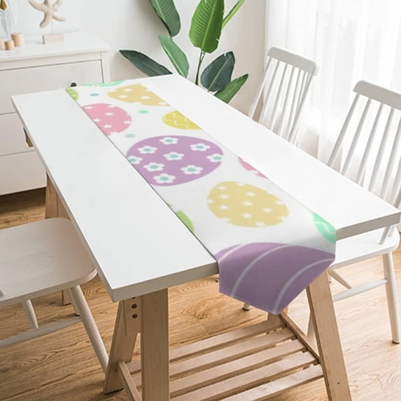 SKYSONIC Table Cloth Runner Colored Easter Eggs Dots Table Runners 13x70in for Kitchen Dinner Table Party Holidays