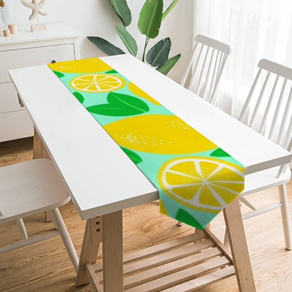 SKYSONIC Table Cloth Runner Fresh Lemons On Blue Table Runners 13x90in for Kitchen Dinner Table Party Holidays
