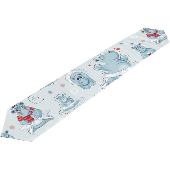 SKYSONIC Table Runner Ballerina Hippopotamus Washable Table Cloth Runner for Holiday Home Wedding Table Top Decoration 13x90 Inches