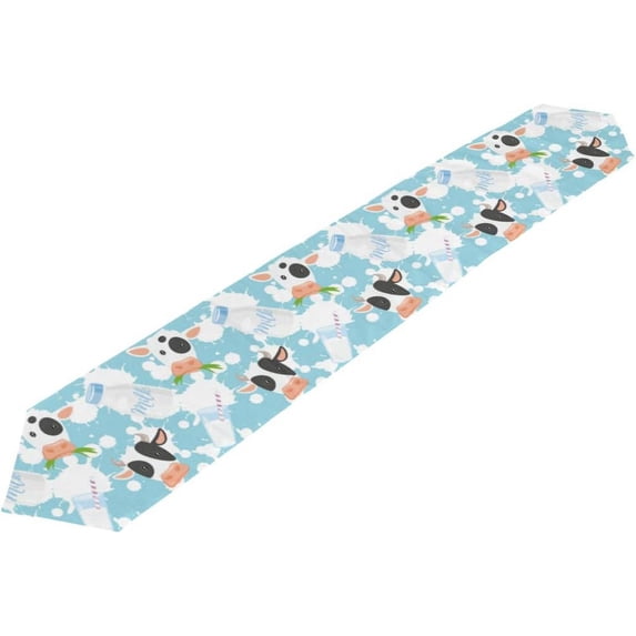 SKYSONIC Table Runner Cows Milk Bottle and White Blobs Washable Table Cloth Runner for Holiday Home Wedding Table Top Decoration 13x90 Inches