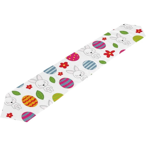 SKYSONIC Table Runner Happy Easter Symbols Washable Table Cloth Runner for Holiday Home Wedding Table Top Decoration 13x90 Inches