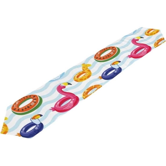 SKYSONIC Table Runner Swimming Pool Float Rings Pattern Washable Table Cloth Runner for Holiday Home Wedding Table Top Decoration 13x90 Inches