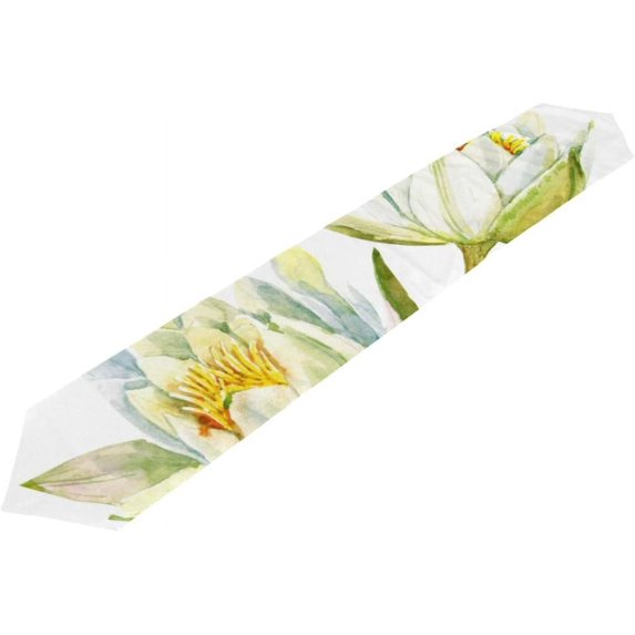 SKYSONIC Table Runner Water Lily Painting Washable Table Cloth Runner for Holiday Home Wedding Table Top Decoration 13x90 Inches
