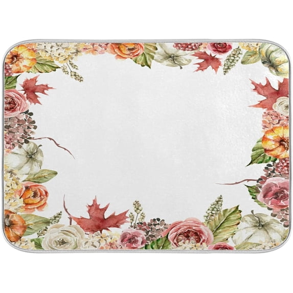 SKYSONIC Thanksgiving Dish Drying Mat for Kitchen Counter, Autumn Pumpkin Maple Leaves Ultra Absorbent Reversible Microfiber Dishes Drying Rack Pad Heat-resistant Mats 16x18in