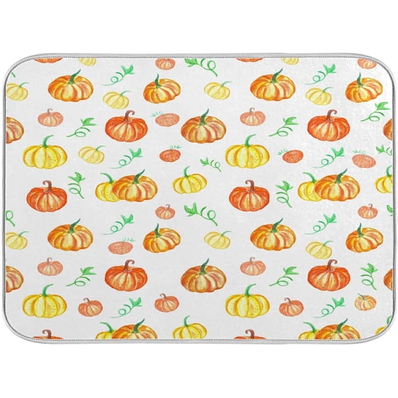 SKYSONIC Thanksgiving Dish Drying Mat for Kitchen Counter, Autumn Pumpkin Maple Leaves Ultra Absorbent Reversible Microfiber Dishes Drying Rack Pad Heat-resistant Mats 16x18in