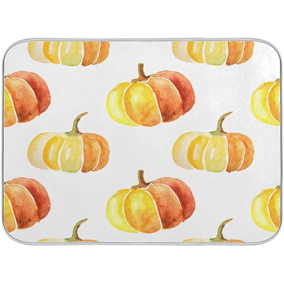 SKYSONIC Thanksgiving Dish Drying Mat for Kitchen Counter, Autumn Pumpkin Maple Leaves Ultra Absorbent Reversible Microfiber Dishes Drying Rack Pad Heat-resistant Mats 16x18in