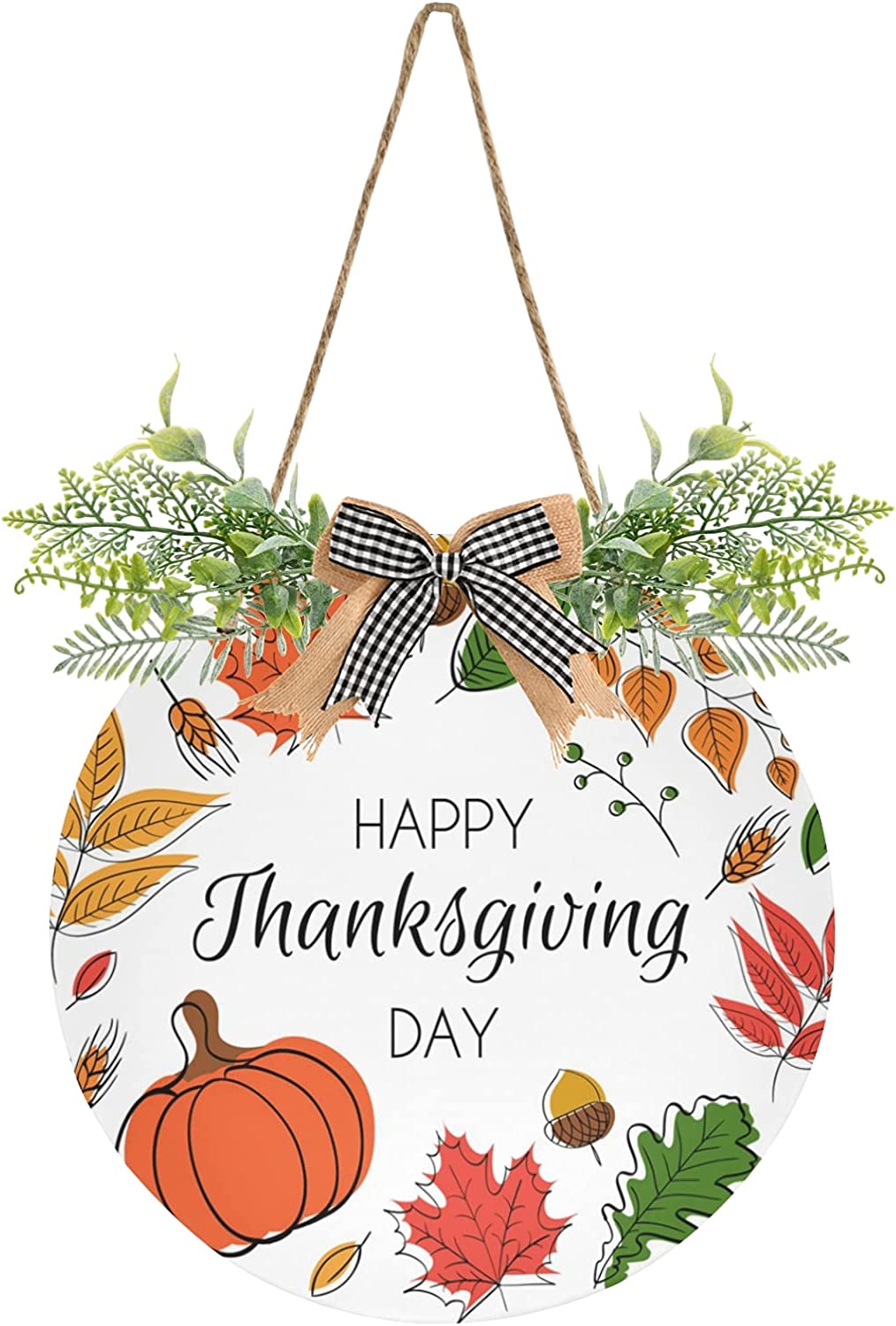SKYSONIC Thanksgiving Pine Cone Welcome Sign Front Door Decoration ...