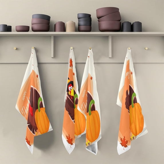 SKYSONIC Thanksgiving Turkey Pilgrim Hat Pumpkin Maple Leaves Kitchen Dish Towel Set,Drying Kitchen Towels Tea Towels 1Pcs 28"x18"