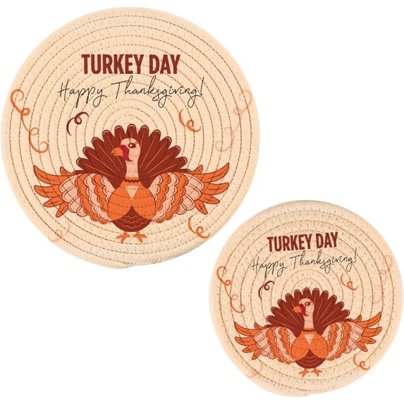 SKYSONIC Thanksgiving Turkey Unique Pot Holders Trivets, 2 Pcs Heat Resistant Trivets, Cotton Thread Weave Mats for Hot Pads Pans Pot Bowl Teapot for Kitchen Decor