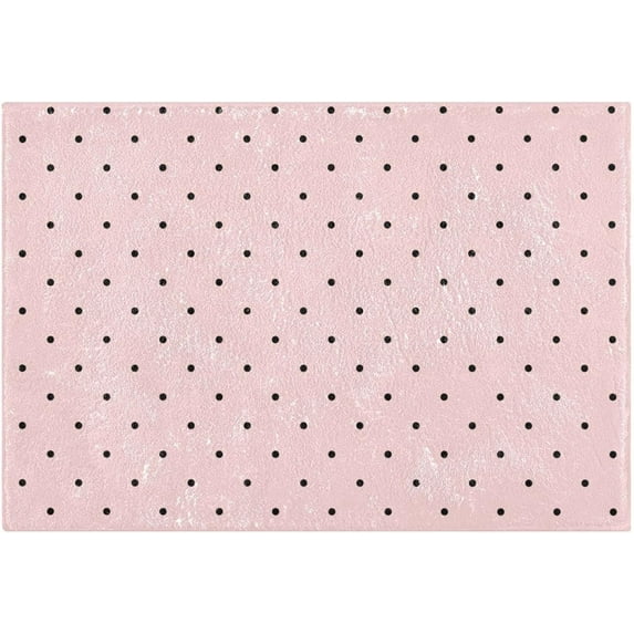 SKYSONIC Toilet Bathroom Rugs Sets 2 Piece, Black Polka Dots on Pink Background Soft Absorbent Fluffy Toilet Mat Set Non-Slip Rubber Backing Bath Mats for Bathroom,16"x24"+20"x24"