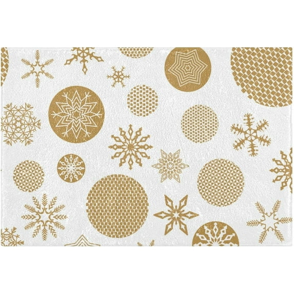 SKYSONIC Toilet Bathroom Rugs Sets 2 Piece, Christmas Pattern Trendy Golden Snowflakes Soft Absorbent Fluffy Toilet Mat Set Non-Slip Rubber Backing Bath Mats for Bathroom,16"x24"+20"x24"