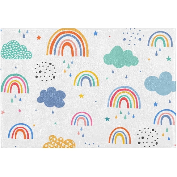 SKYSONIC Toilet Bathroom Rugs Sets 2 Piece, Cute Cloud Rainbow Soft Absorbent Fluffy Toilet Mat Set Non-Slip Rubber Backing Bath Mats for Bathroom,23.6"x15.7"+17.3"x13.4"