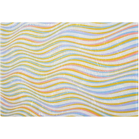 SKYSONIC Toilet Bathroom Rugs Sets 2 Piece, Wavy Color Stripes Soft Absorbent Fluffy Toilet Mat Set Non-Slip Rubber Backing Bath Mats for Bathroom,23.6"x15.7"+17.3"x13.4"